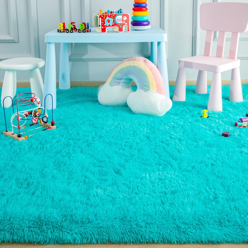 Foxmas Large Area Rugs for Living Room Bedroom 5x8 Feet, Fluffy Kids Room Plush Shaggy Nursery Rug Furry Throw Carpets for Boys Girls, College Dorm Fuzzy Rugs Home Decorate Rug, Teal - Image 5